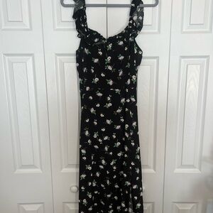 LOFT Black Floral Midi Dress